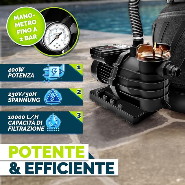 Detalle 2 de Pompa filtro piscina tillvex con portata 10.200 l/h e valvola a 7 vie