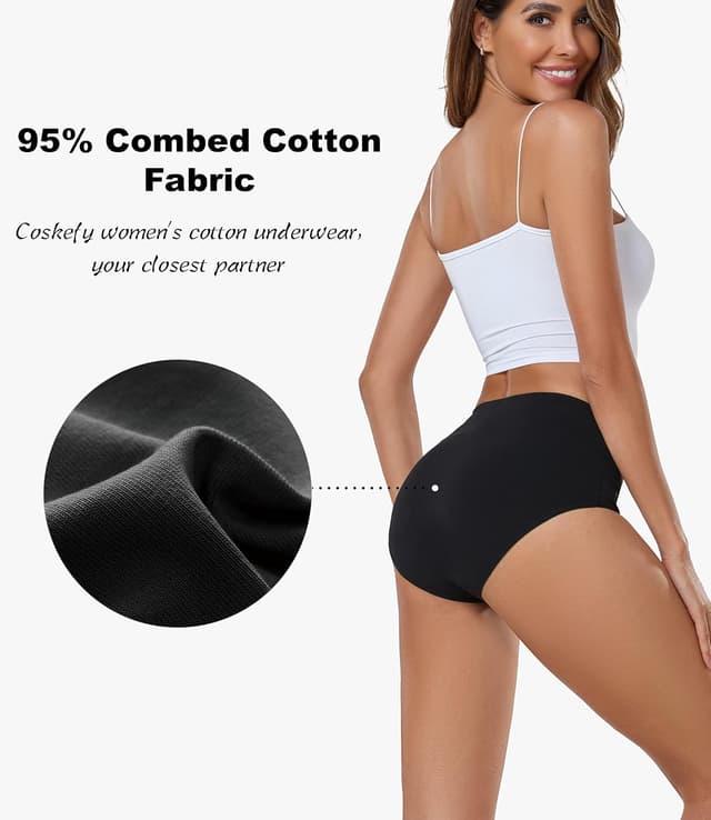 Detalle 2 de coskefy Women’s High Waisted Cotton Underwear Soft Breathable Stretch Briefs (5-Pack)