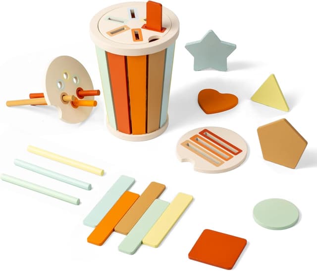 Detalle de Smartwo Montessori Steck- und Sortierspielzeug zum Farbenlernen (ab 12 Monaten), 3-in-1 Set aus Holz