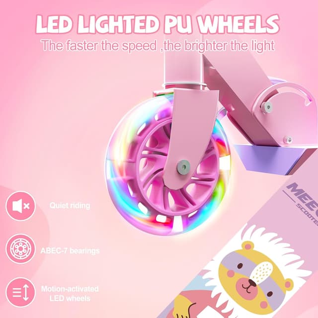 Detalle de MEE GOO Kids Scooter (Ages 3+) – 2 Wheels, Easy Folding, 3-Level Adjustable Handlebar & Rear Brake