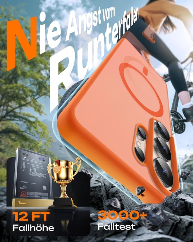 Detalle de TOCOL Hülle für Samsung Galaxy S26 Ultra (6,9 Zoll) mit integriertem Magnetring & Magsafe, stoßfest, kratzfest, matt-transluzent, Orange