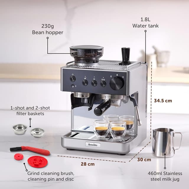 Thumbnail 6 de Breville Barista Classic Espresso Machine (VCF186) with built-in grinder and milk frother