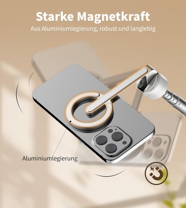 Detalle 2 de TONEOF 173 cm magnetischer Selfie-Stick mit Stativ, ausziehbarer Aluminium-Handyhalter (MagSafe-kompatibel) inkl. Fernbedienung
