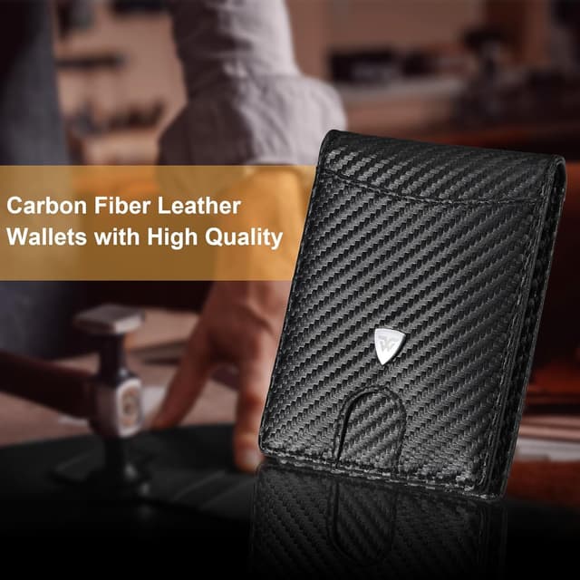 Detalle 1 de WONSEFOO Wallets Mens Slim RFID Carbon Fiber 12 slots
