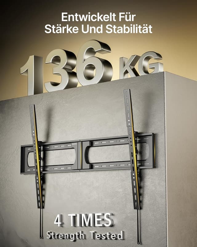 Detalle de monTEK TV Wandhalterung mit Neigung für 37–140 Zoll, bis 136 kg – VESA bis 1200×800 mm