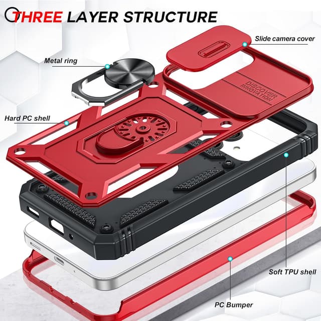 Detalle de LeYi Military Armour Phone Case for Samsung Galaxy A16 4G/5G with Camera Lens Slide & 360 Ring Stand + 2 Screen Protectors