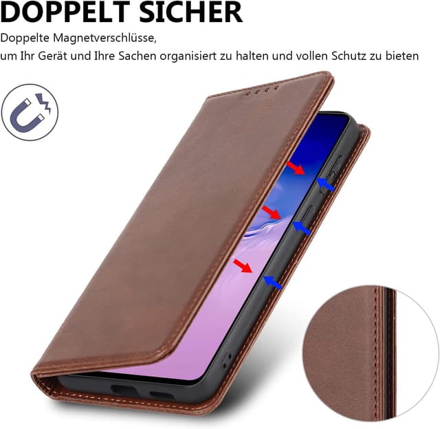 Detalle 2 de Vaki Handyhülle für Samsung Galaxy S10 4G – Leder Wallet Case mit Kartenfach, Standfunktion & Klappverschluss