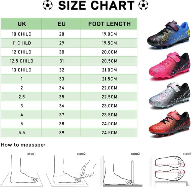 Thumbnail 6 de Kids FG/AG Football Boots – Boys & Girls Hook-and-Loop Trainers for Indoor/Outdoor Play