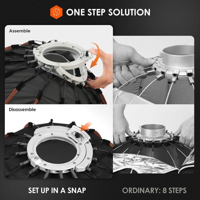 Detalle 2 de TARION Parabolische Softbox Bowens Quick-Release (60 cm) mit Diffusoren, Wabengitter & Tasche