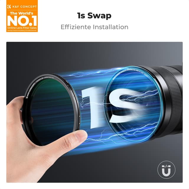 Detalle de K&F CONCEPT Magnetischer Variabler Graufilter ND2–32, 72 mm (Nano-Xcel, 1–5 Blendenstufen) mit Magnet-Objektivadapter