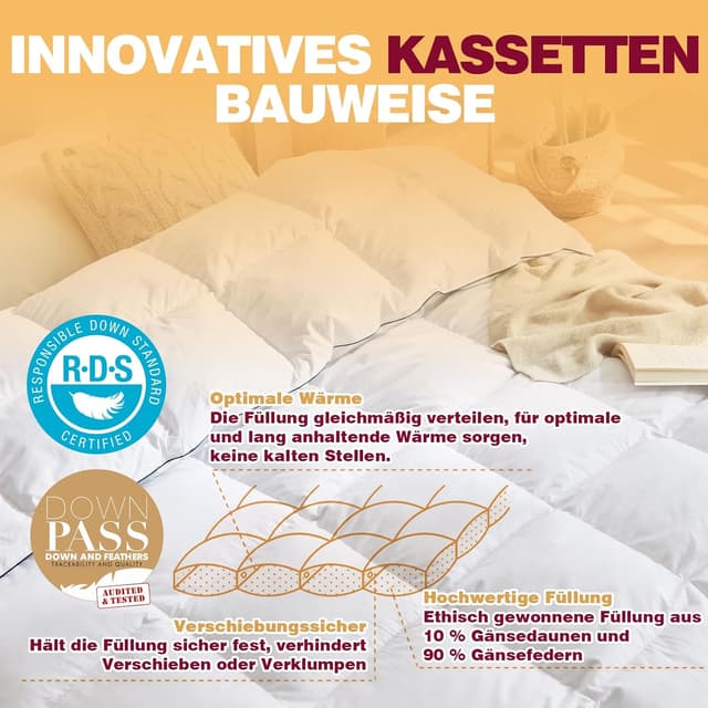 Detalle de BedFabtasy Feder- und Daunendecke 135x200 cm (ganzjährig) – Oeko-Tex & RDS zertifiziert