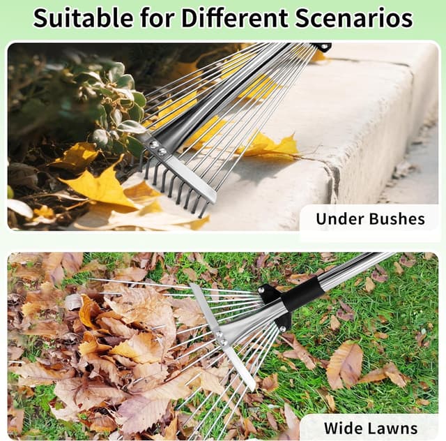 Detalle de TIKTALK Adjustable Leaf Rake (85–175cm) with Expandable Head, for Lawns & Tight Spaces
