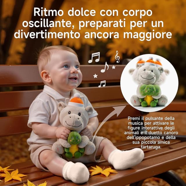 Detalle de eJog Pup Ippopotamo e Tartaruga peluche interattivo musicale e con registrazione vocale