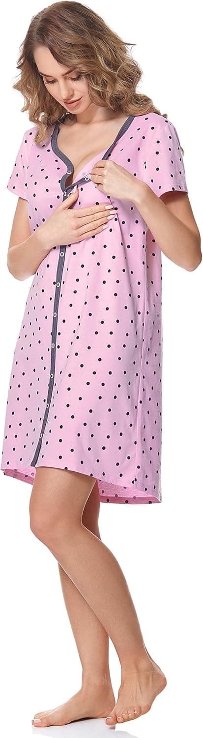 Detalle de Be Mammy Umstands-Nachthemd kurzarm mit Stillfunktion BE20-275