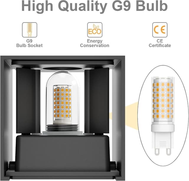 Detalle 2 de Klighten 2er-Set Wandleuchten mit austauschbarer G9-LED (Warmweiß 3000K) – dunkelgrau, einstellbarer Abstrahlwinkel, IP54