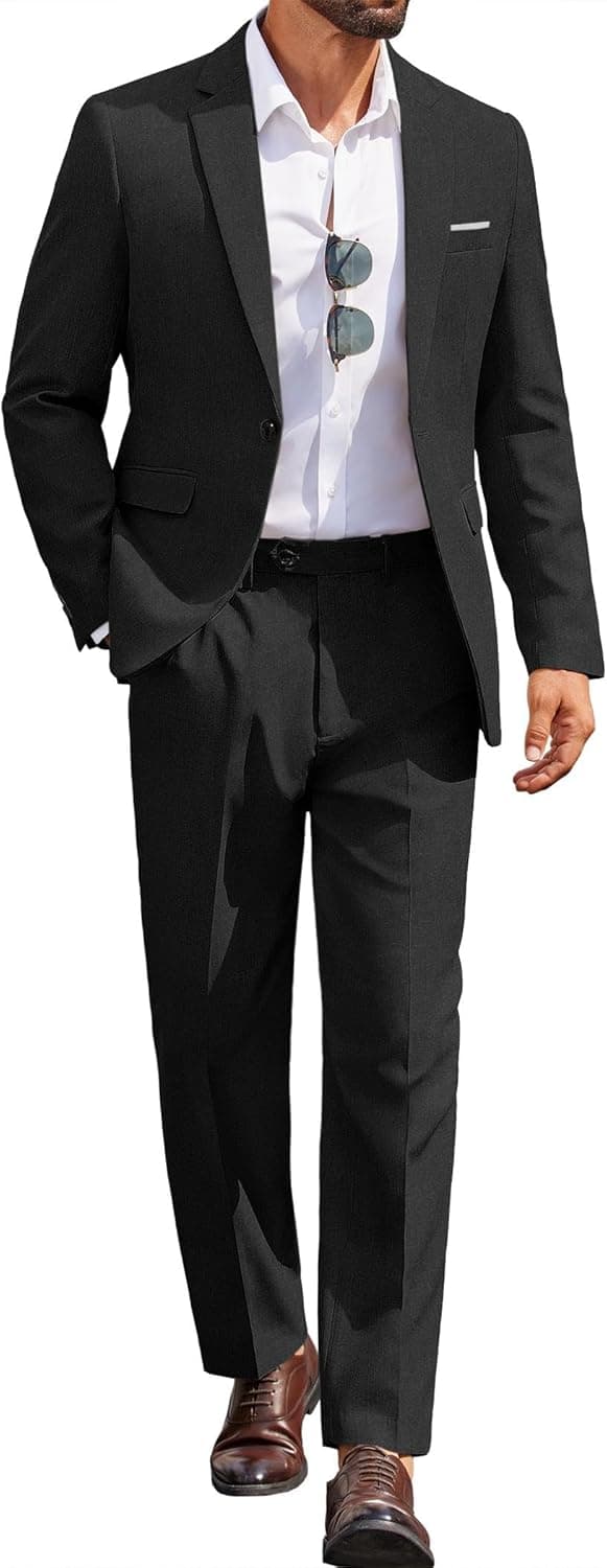 Detalle de COOFANDY Men’s Classic Fit 2-Piece Suit Set (One-Button Blazer & Separate Trousers)