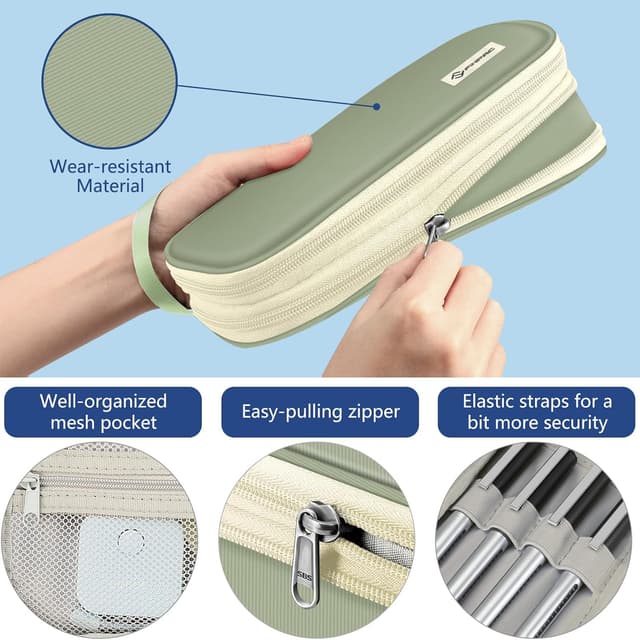 Detalle de FINPAC Federmäppchen Federtasche erweiterbar (ZA – Grün) – Stifteetui mit Organizer und Netzfach