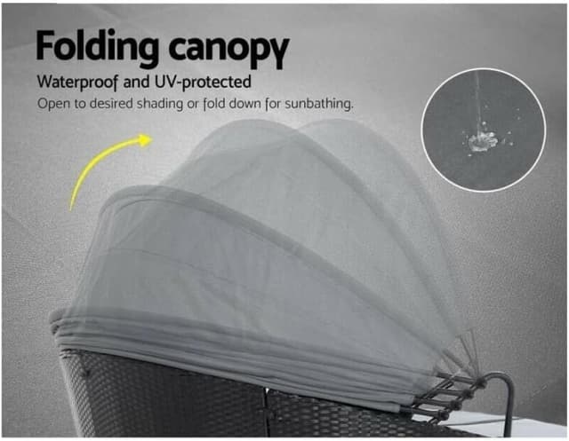 Detalle de EVRE Bali 3 Piece Modular Round Rattan Wicker Daybed Set with Extendable Canopy (Mixed Grey)