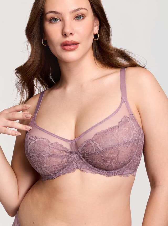 Detalle de DOBREVA Women’s Lace Full Coverage Minimiser Bra (Unlined, Underwire) — plus size support