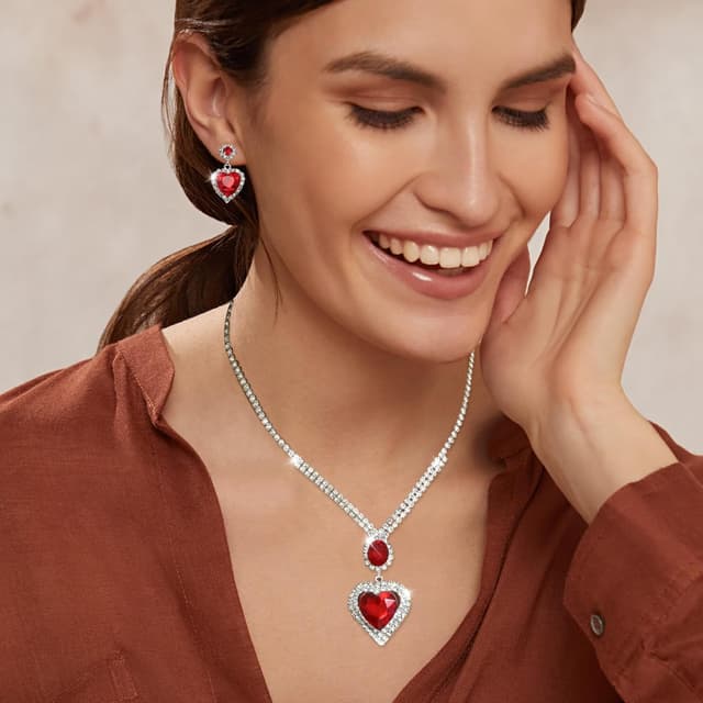 Detalle 2 de LjFrexia Hochzeit Schmuck-Set für Damen (2-teilig) mit Herz-Kristall-Anhänger und Ohrsteckern