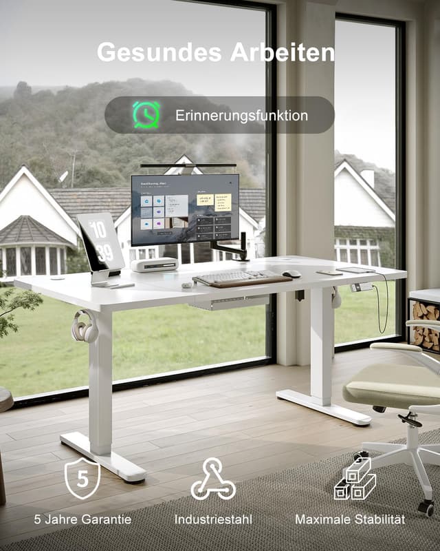 Detalle de Devoko höhenverstellbarer Schreibtisch elektrisch 140x80 cm (Typ-C Ladeanschluss) in Weiß