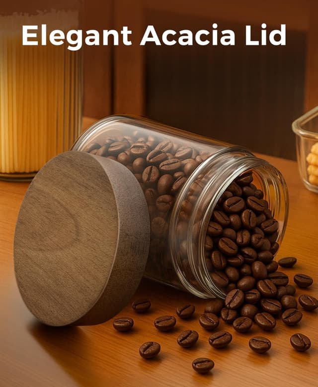 Detalle 2 de Osfel 16oz 4-Pack Overnight Oats Containers with Acacia Wood Airtight Lids (Glass Mason Jars)