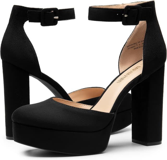 Detalle de DREAM PAIRS Décolleté con plateau e cinturino alla caviglia, tacco a blocco da 12,5 cm per festa e cerimonie