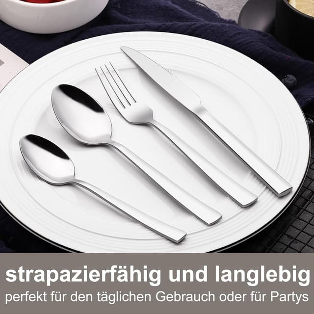 Detalle de Deedro Besteck-Set für 12 Personen (60-teilig) aus Edelstahl – Messer, Gabeln, Löffel & mehr