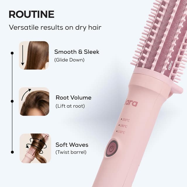 Detalle de Clara Anti-Frizz Ionic Slim Hot Brush 32mm (5.5mm bristles) with Triple Heat Settings – Pink