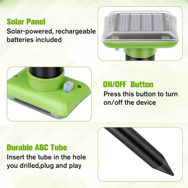 Detalle 2 de Outdoor Solar Ultrasonic Mole & Rodent Repellent (4 Pack) – Waterproof solar-powered ultrasonic deterrents
