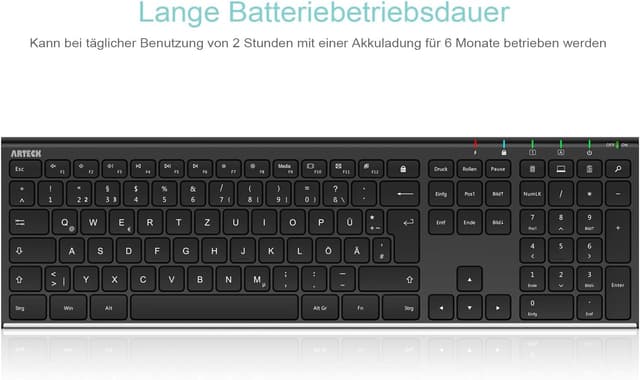 Thumbnail 4 de Arteck kabellose Tastatur QWERTZ Edelstahl 2,4 GHz