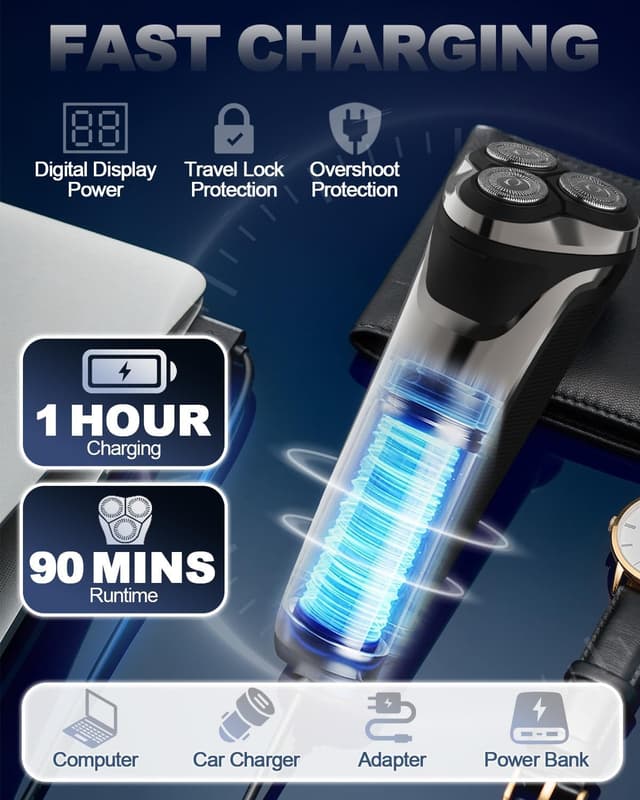 Detalle 2 de Rantizon 4D Rotary Electric Razor USB rechargeable