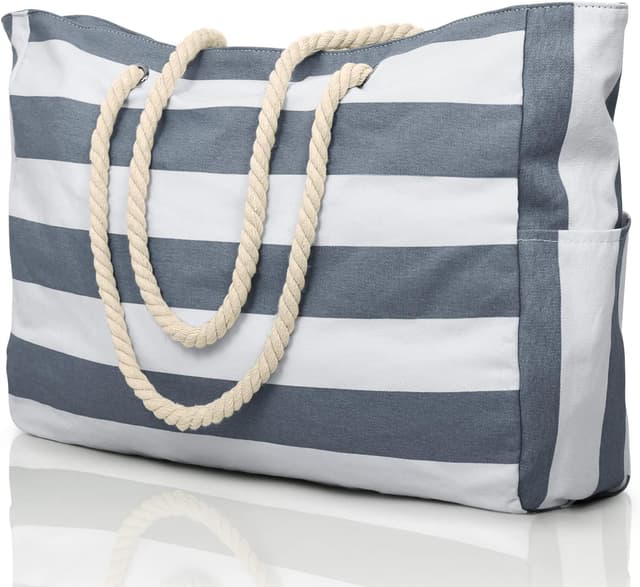 Imagen de oscaurt Strandtasche „Streifen“ – wasserdichte XXL Tote Bag mit Reißverschluss en OfertitasTOP