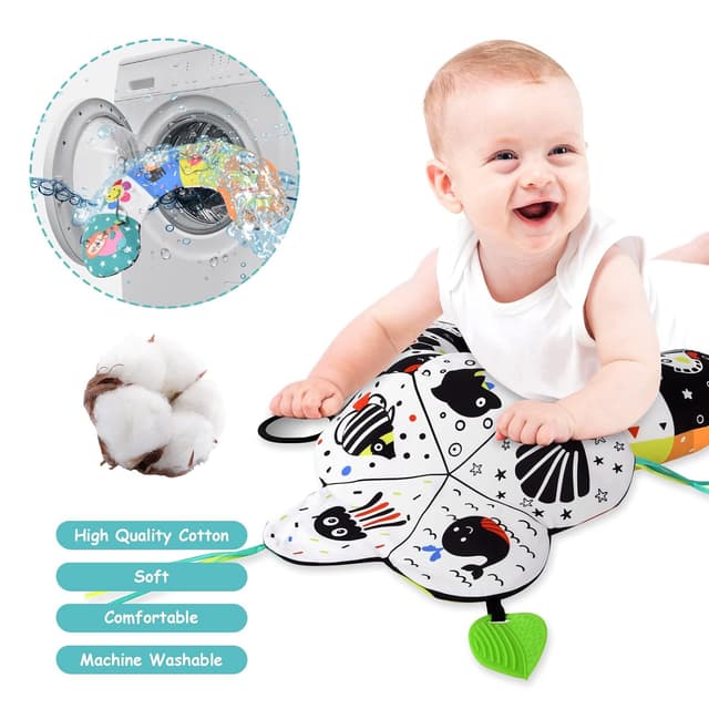 Detalle de Aolso Baby Bauchkissen mit Spiegel & abnehmbarem Teil (Schwarz-Weiß) – Sensorik-Spielzeug für die Bauchlage