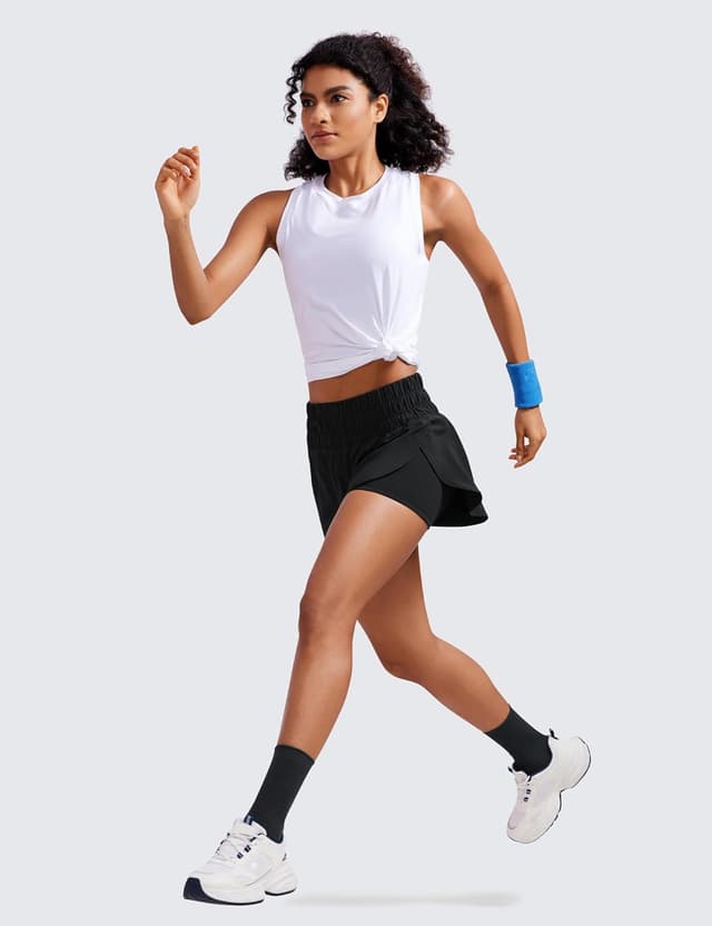 Detalle de CRZ YOGA 2-en-1 short de course à taille haute pour femme, poches