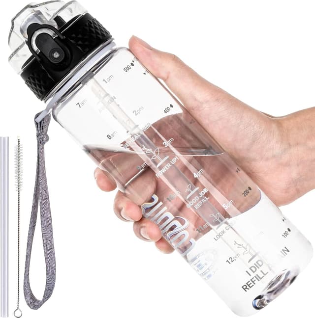 Detalle de GOPPUS 500ml Kids Water Bottle with Straw, Flip Top Lid & Time Markings (BPA-free Tritan)