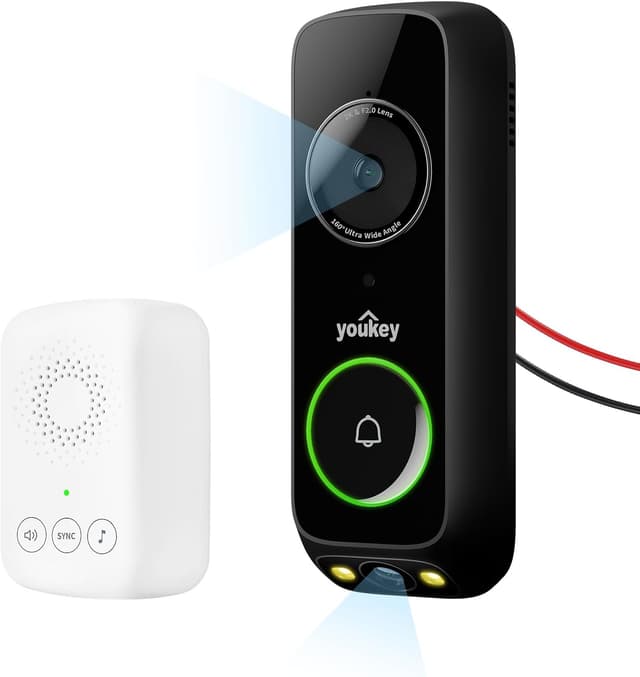 Detalle de youkey DB322 Wired Doorbell Camera with Chime (No Monthly Fee) – 2K video, built-in 8GB storage, two-way talk