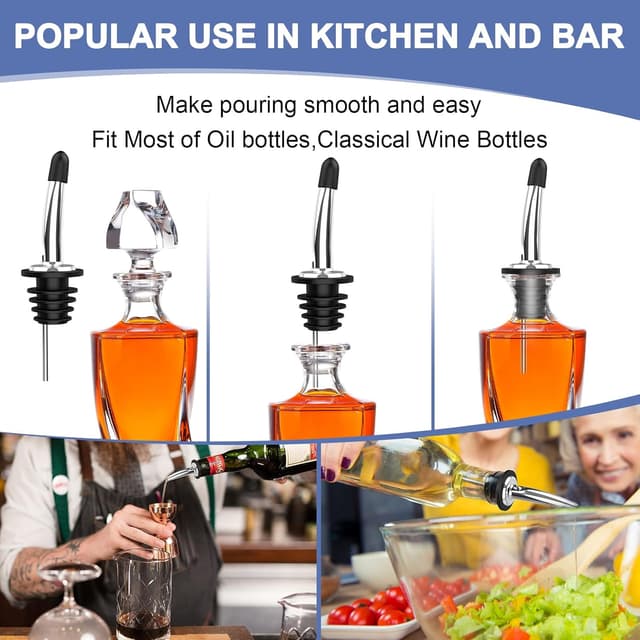 Detalle 2 de SINLUCESCE 60-Pack Stainless Steel Pour Spouts for Liquor Bottles (Rubber Dust Caps)