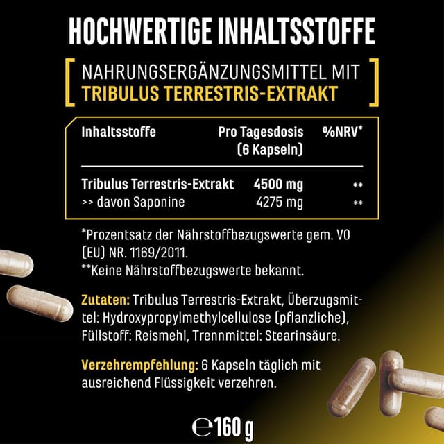 Detalle 2 de Tribulus Max – 180 Kapseln hochdosiert (10:1, 4500 mg/Tag) – vegan & ohne unnötige Zusätze