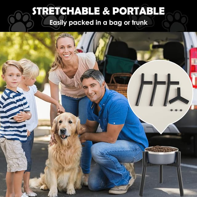 Detalle 2 de Supporto per ciotole per cani di taglia grande con larghezza regolabile (metallo) – ciotola rialzata per ciotole da 17,5 a 27 cm