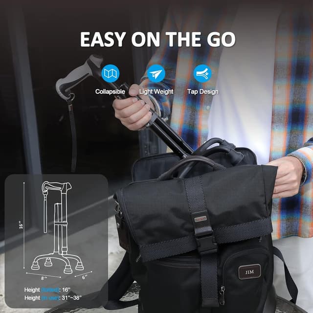 Thumbnail 4 de rehand Quad Cane bastón de 4 puntas ajustable 8 alturas