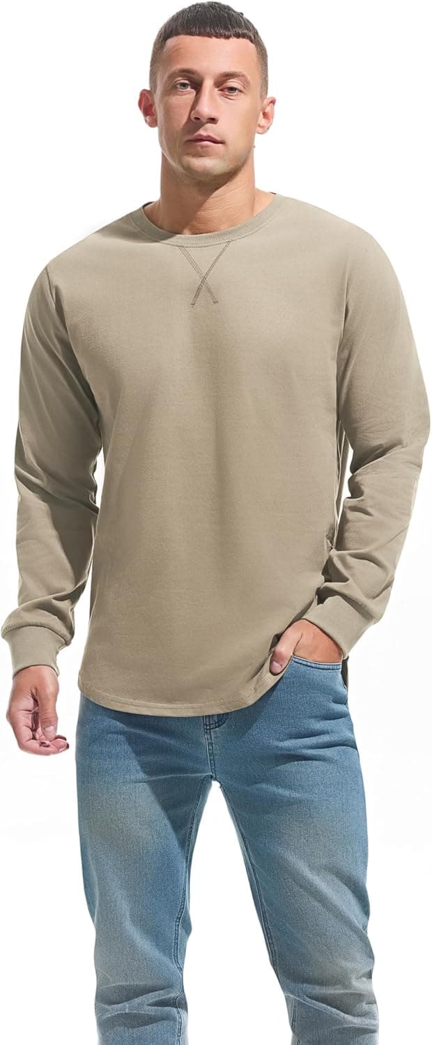 Detalle de VEIISAR Herren Dickes Rundhalsmantel-T-Shirt aus 100% Baumwolle (Heavy Duty) – Preshrunk Longline