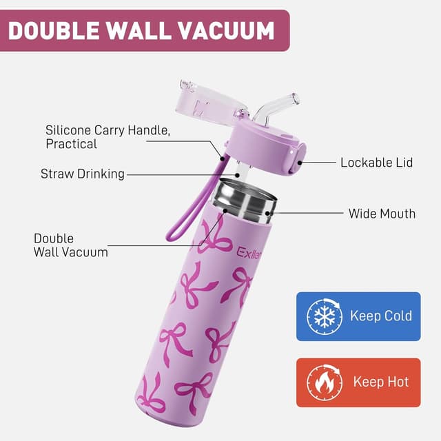 Thumbnail 2 de Exllena Small Water Bottle 270ml with Straw – leak-proof, one-hand opening travel flask
