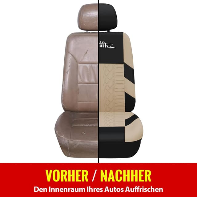 Detalle 2 de AUTOYOUTH Universal Autositzbezüge Komplettset (Beige) – mit Reifenschienen & universellem Sitzschoner-Set