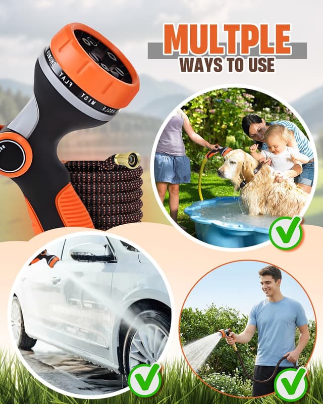 Detalle 2 de 150FT Expandable Garden Hose (45M) with 10-Pattern Spray Nozzle, Leak-Proof Flexible Hose Pipe, Kink-Free 4-Layer Latex Core, Orange