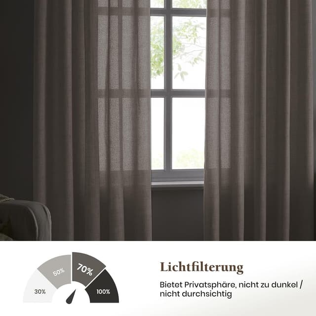 Detalle 2 de Melodieux Gardinen mit Kräuselband – Beige Leinenoptik Schiebevorhänge, 2er Set 260×140 cm