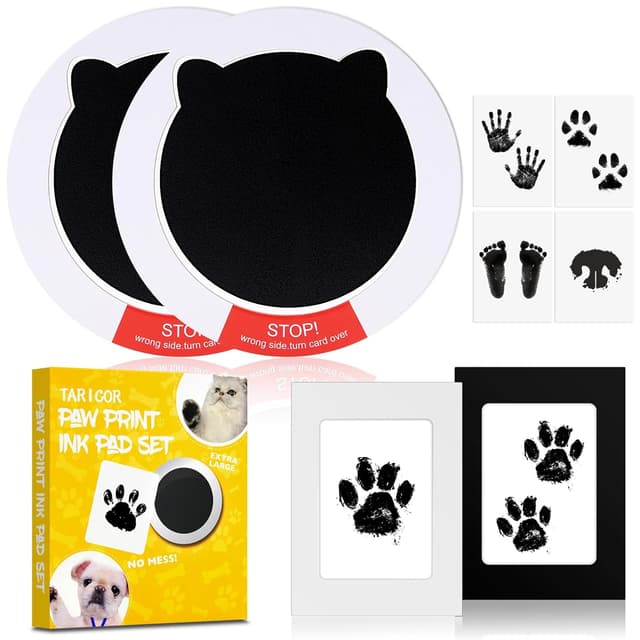 Detalle de Taricor Baby Fussabdruck Set mit Fotorahmen-Karten (Hund & Katze) – 2er Set im Katzenformat