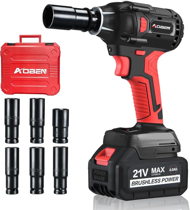 Detalle de AOBEN 21V Cordless Impact Wrench (400 N.m Max Torque, 3000 RPM) with 4.0Ah Battery + 6 Socket Set