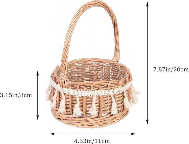 Detalle 2 de 2er-Set Weiden-Blumenkörbchen für Hochzeit mit Henkel (Vintage-Stil)