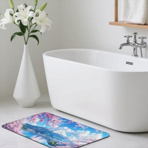 Detalle de ENSFTF Mount Fuji Pattern Bath Mat – thin, quick-dry non-slip rubber backed rug for bathroom and kitchen